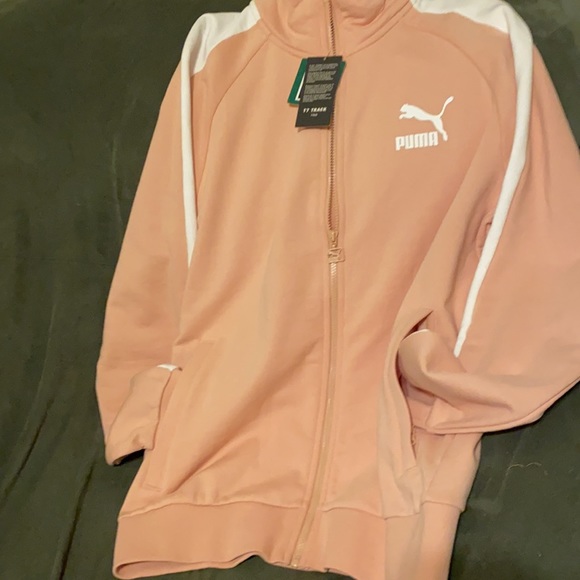 NWT Puma track jacket with zipper pink sand & white in color men size Large - Picture 4 of 10